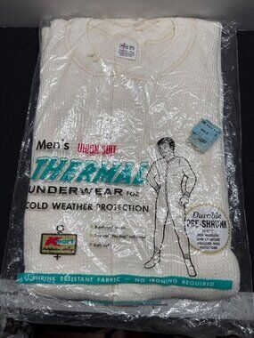 Mens Thermal Union Suit 100% Cotton Size Small 34-36 Kmart Durable Pre-Shrunk Co